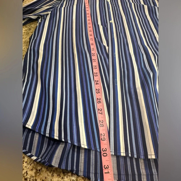 Men Bugatchi Shaped Fit Long Sleeve - Blue Stripped Shirt - Picture 6 of 8